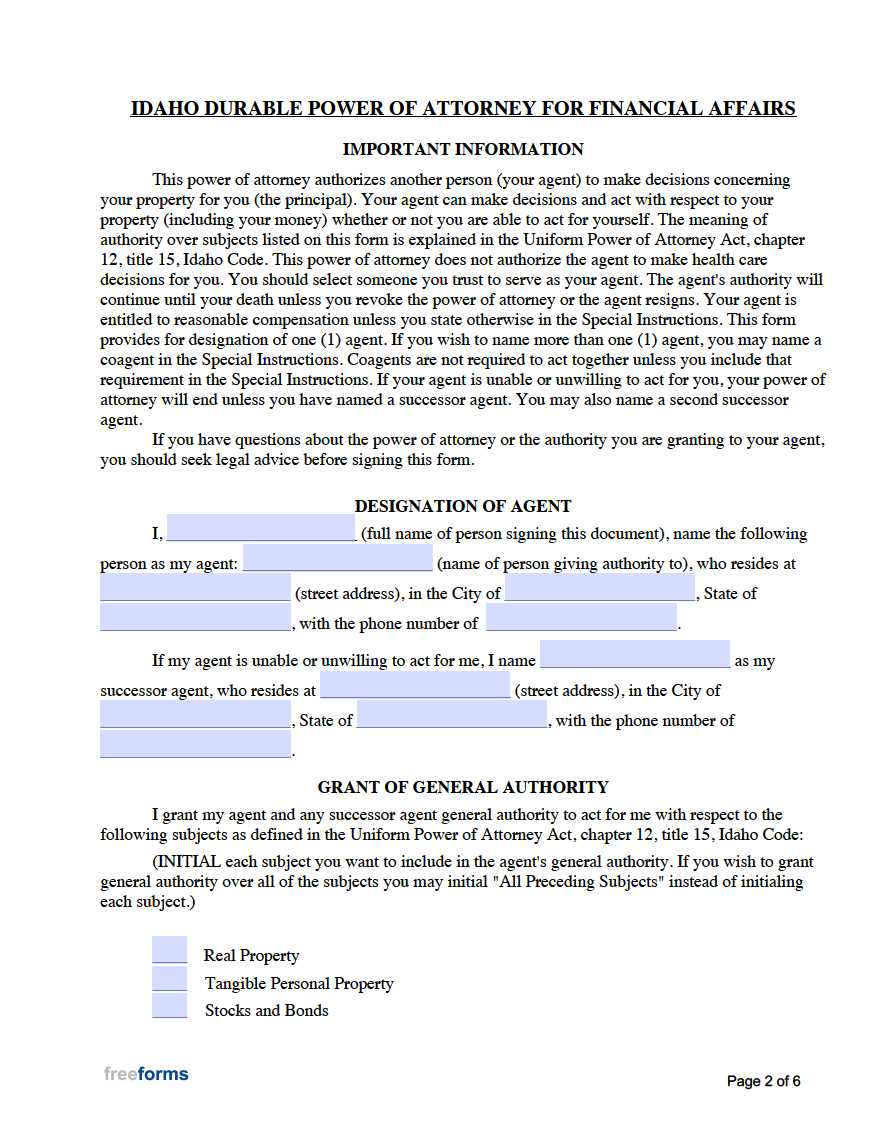free printable durable power of attorney