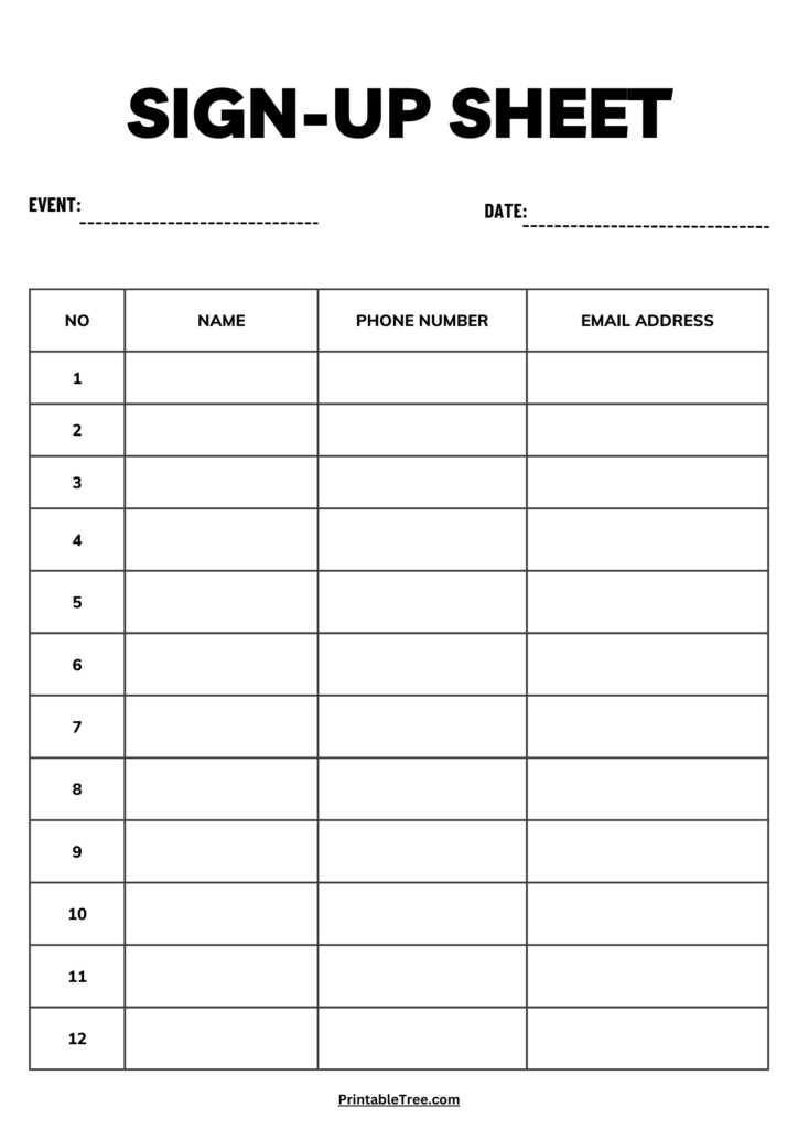 printable sign up sheet free
