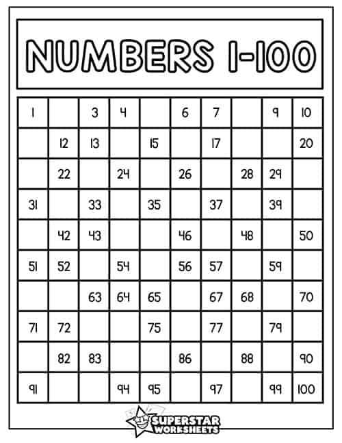 printable numbers 1 100 with words