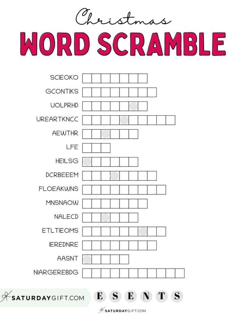 christmas scramble words printable