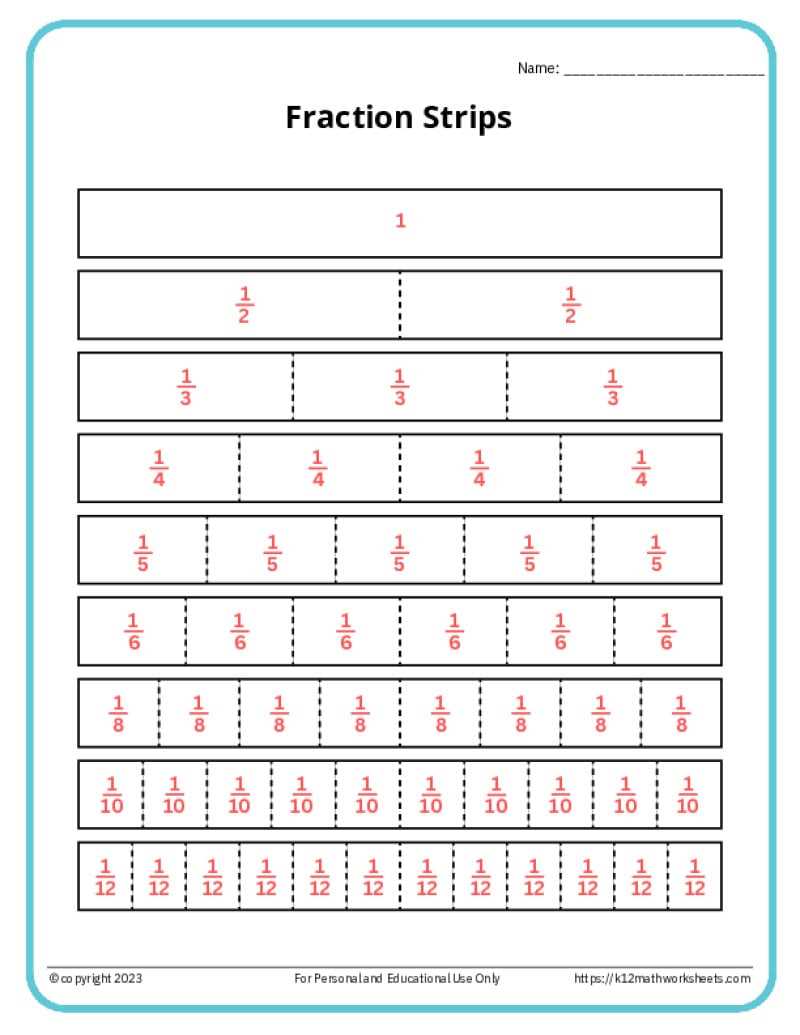 free fraction strips printable free fraction strips printable