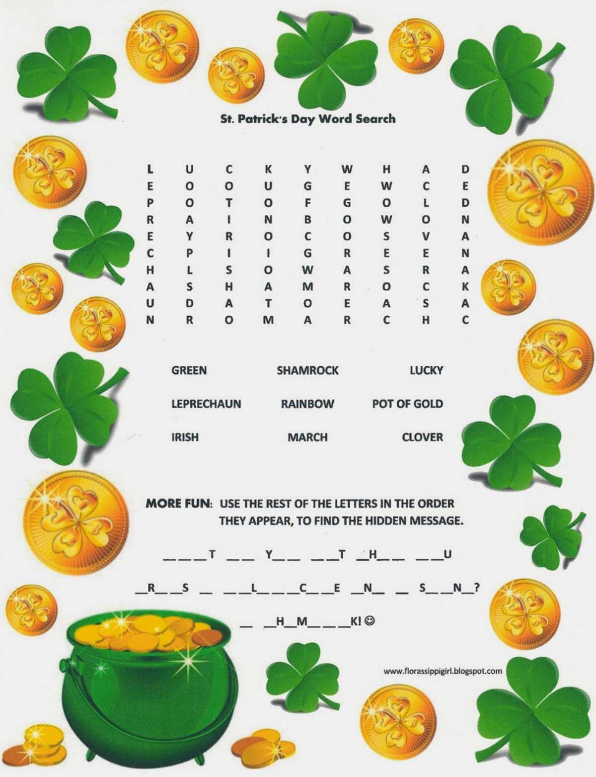 free printable st patricks day word search
