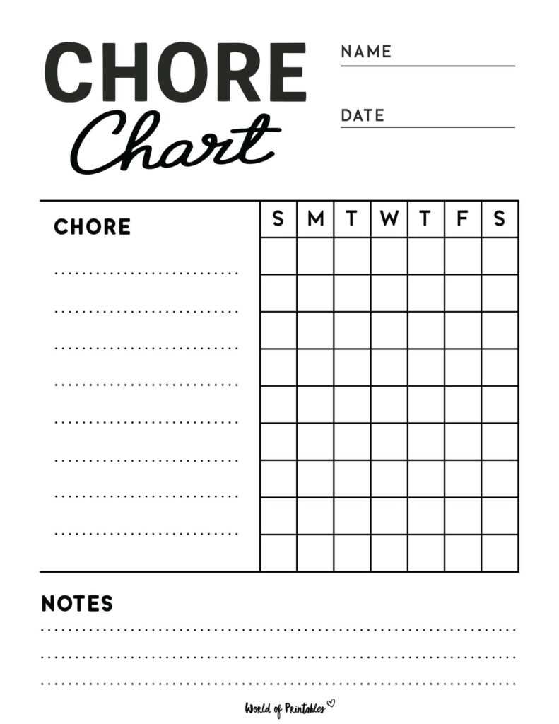 chore list template printable chore list template printable