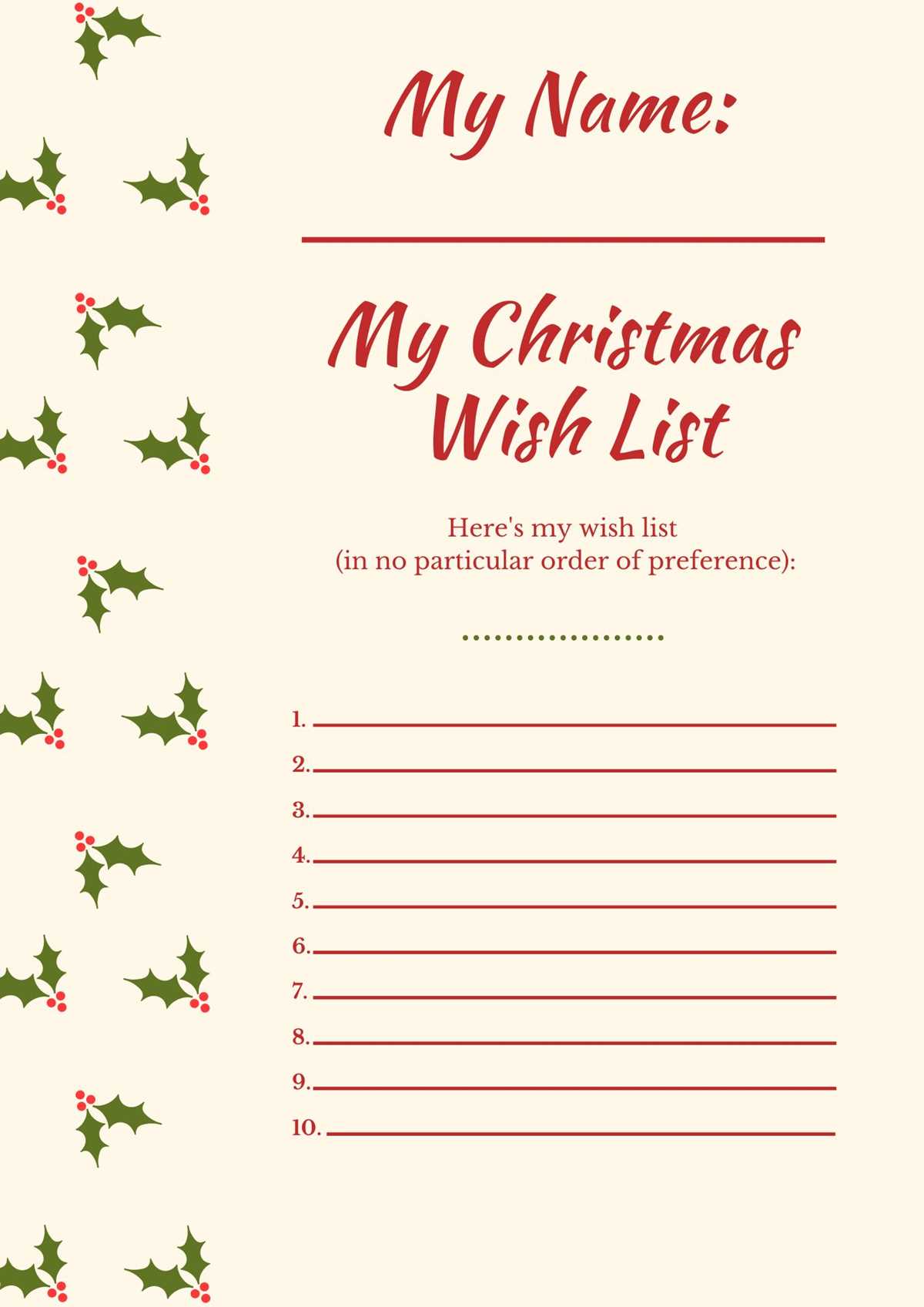 printable xmas wish list