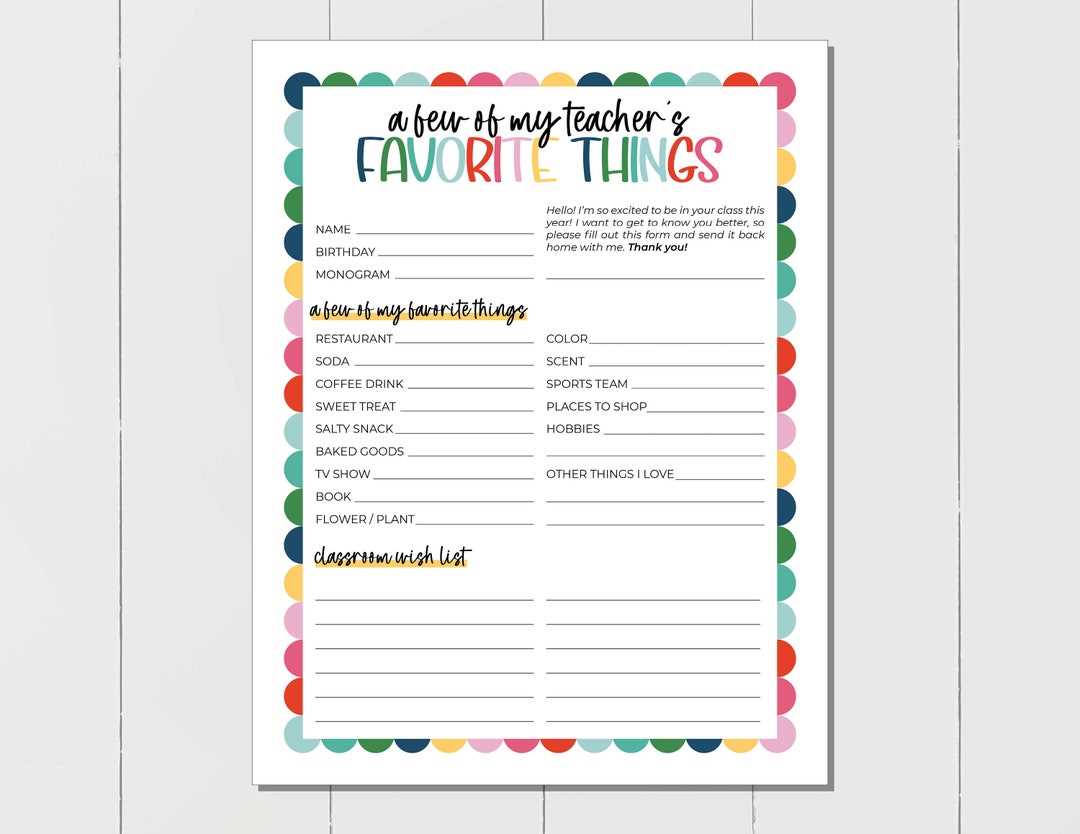 teachers favorite things form printable teachers favorite things form printable