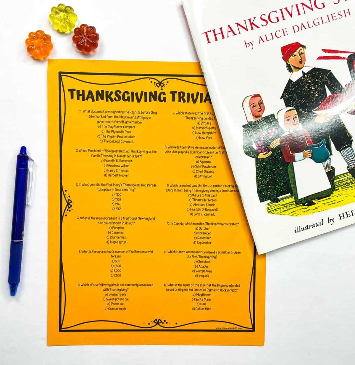 thanksgiving trivia multiple choice printable