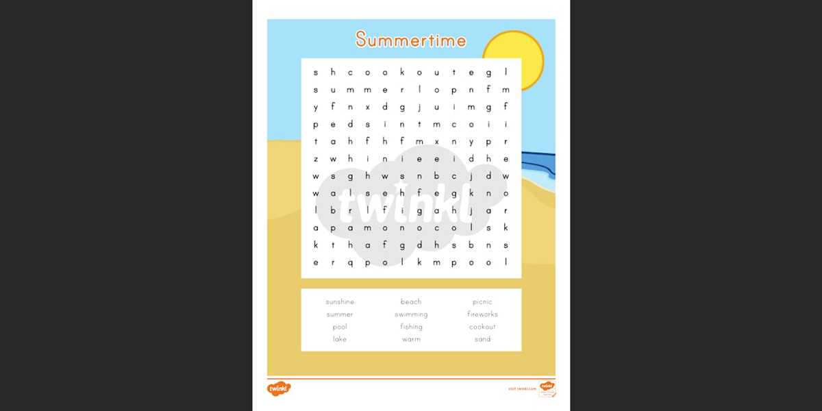 summertime word search printables