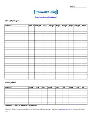 printable workout log template printable workout log template