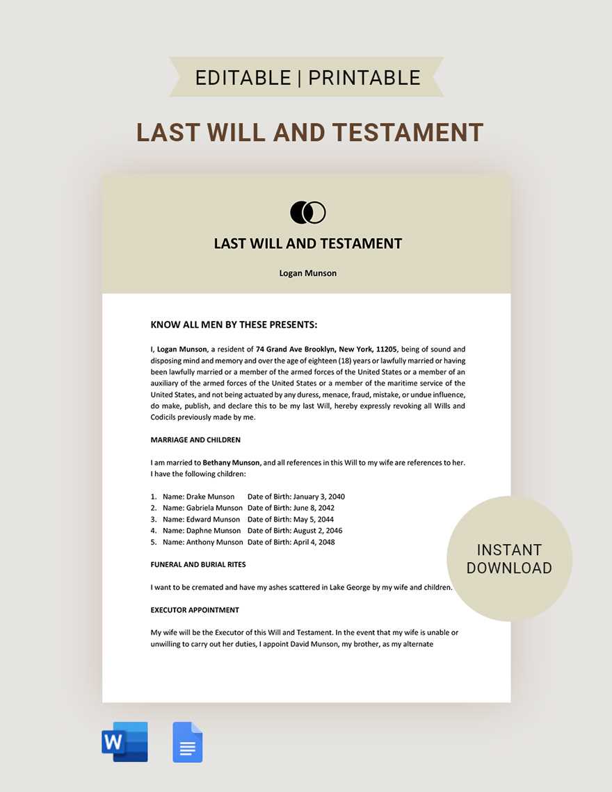 free printable will and testament forms