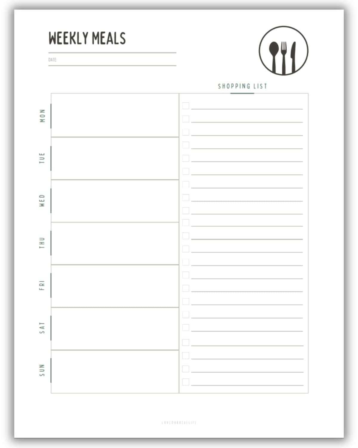 weekly menu free printable