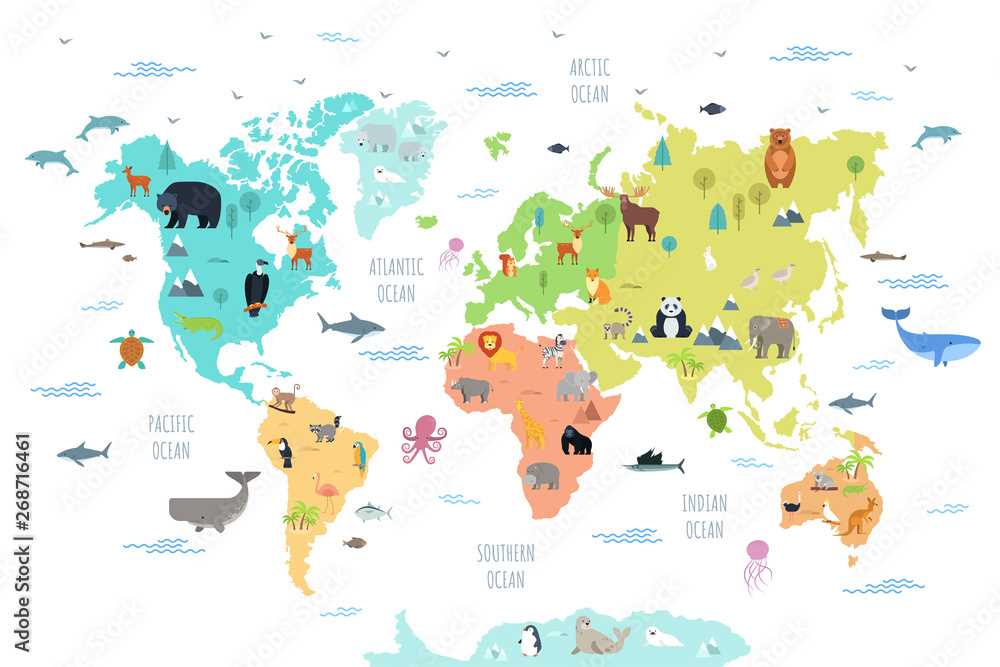 map of world continents and oceans printable