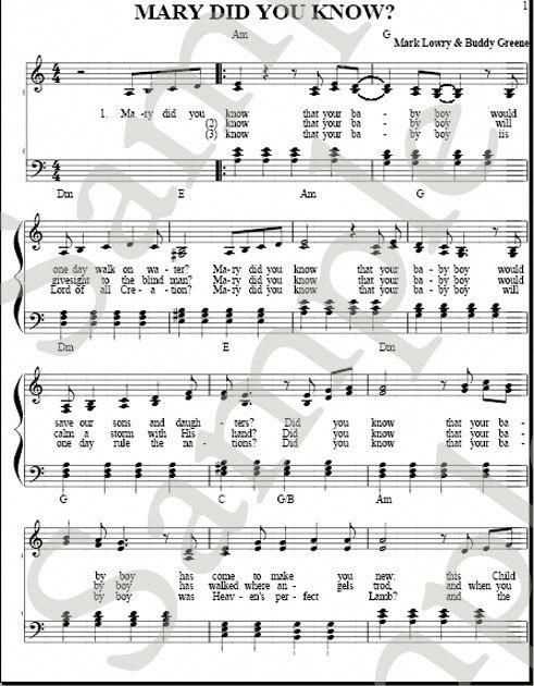 mary did you know sheet music free printable