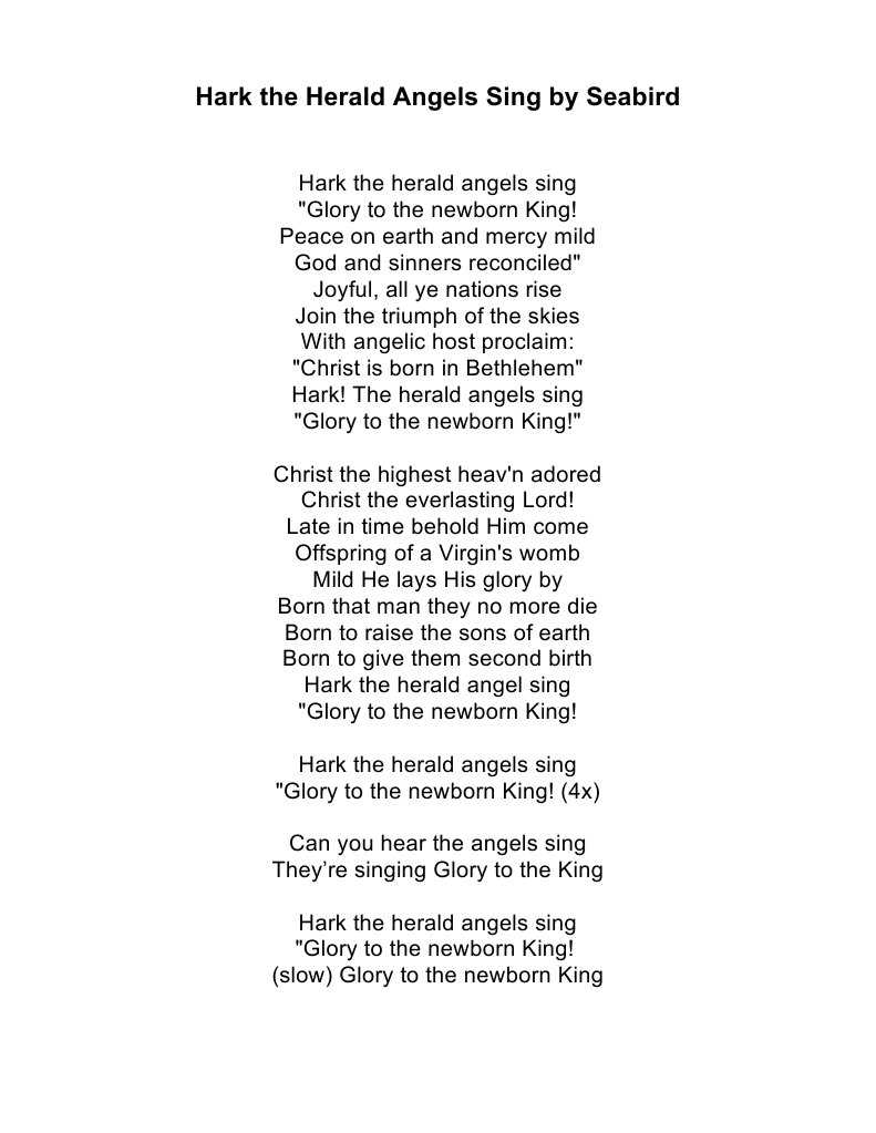 hark the herald angels sing lyrics printable
