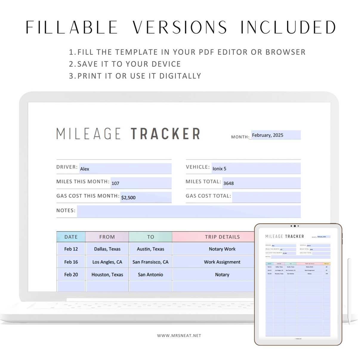 mileage tracker printable