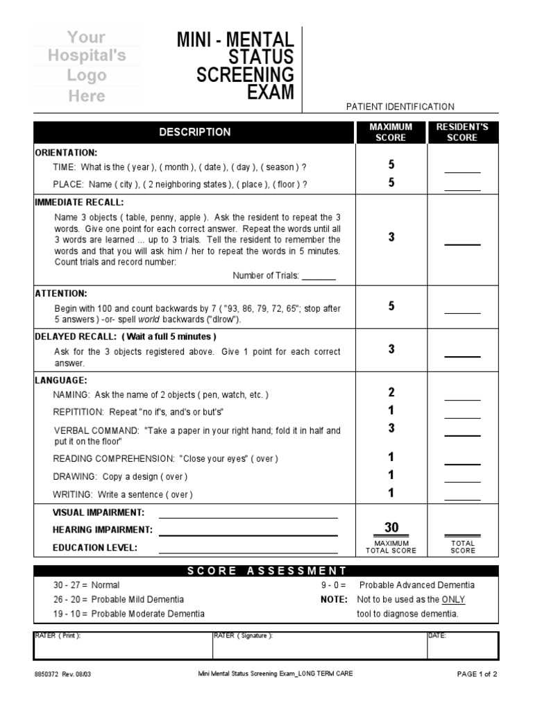 printable mini mental status exam