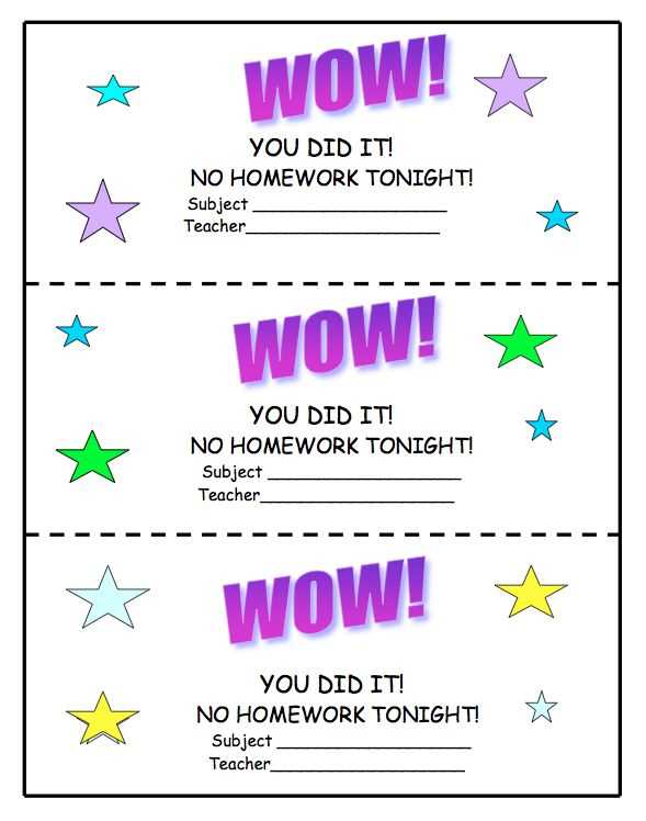 no homework pass free printable