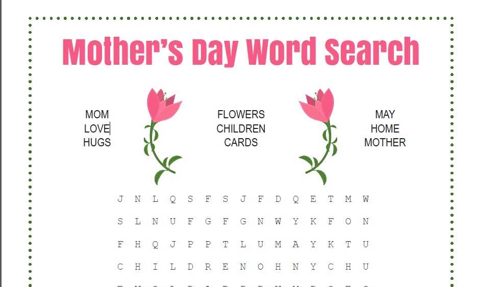 mothers day word search free printable
