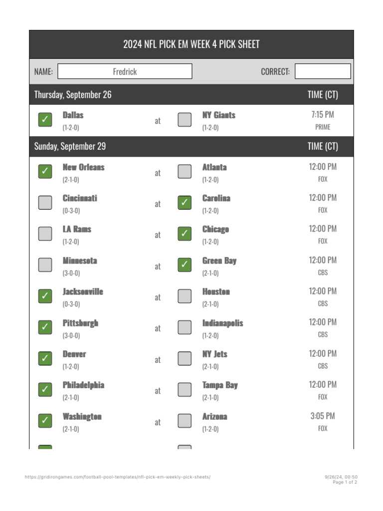 nfl week 4 schedule printable