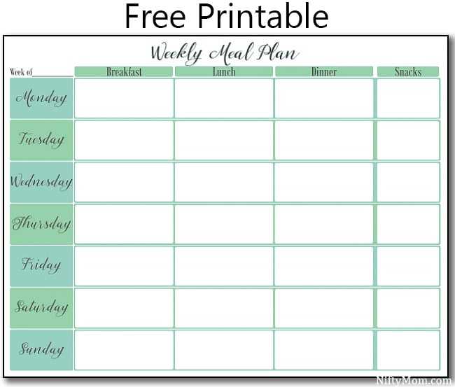 free printable weekly meal plan template