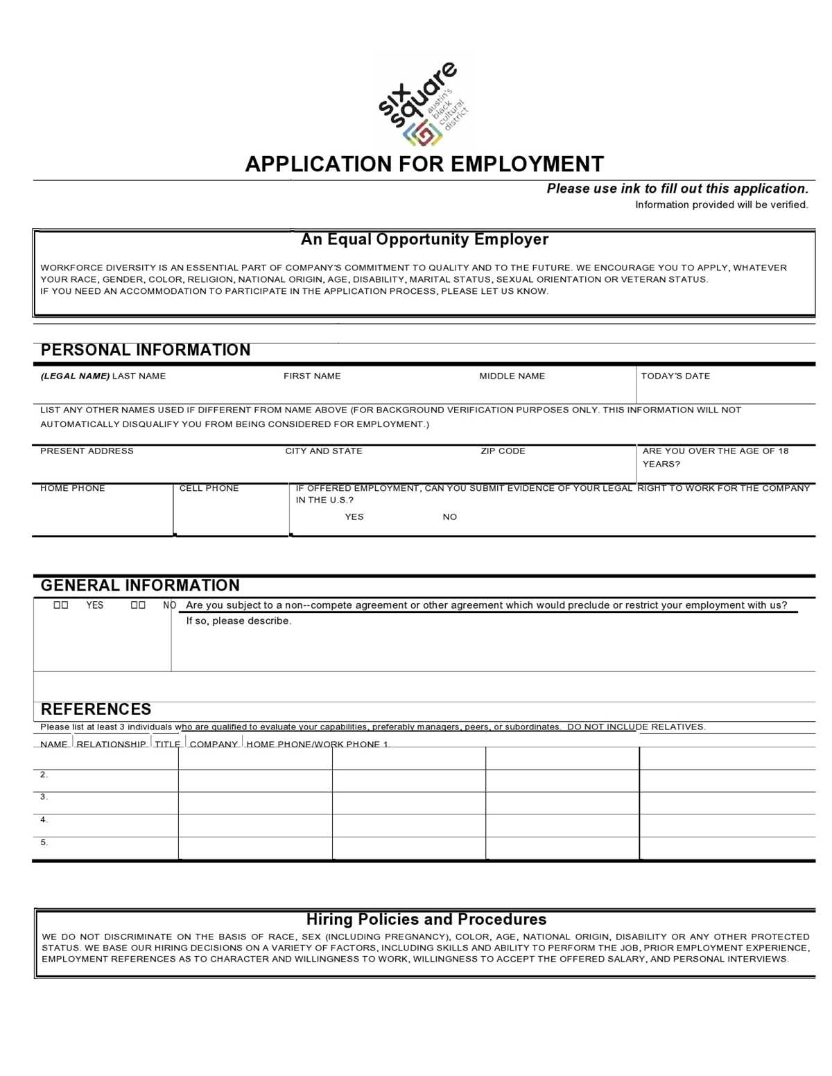 printable job applications for employers