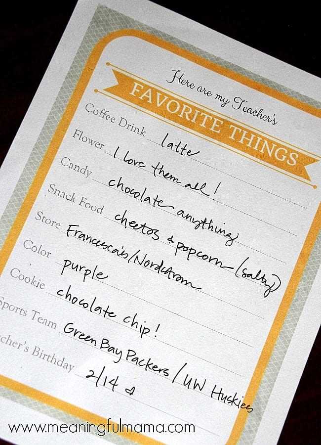 my teachers favorite things printable free