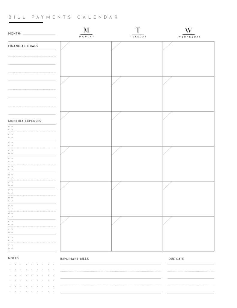 monthly bill tracker printable