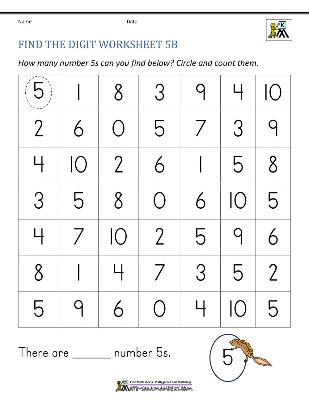 number recognition printables