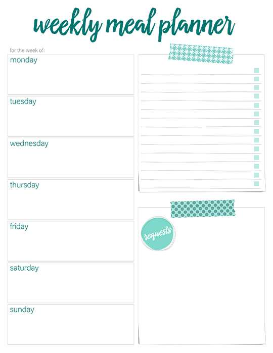 free printable weekly dinner menu template