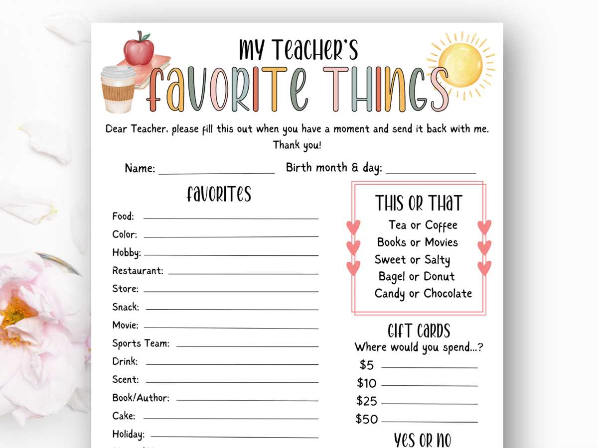 my teachers favorite things printable