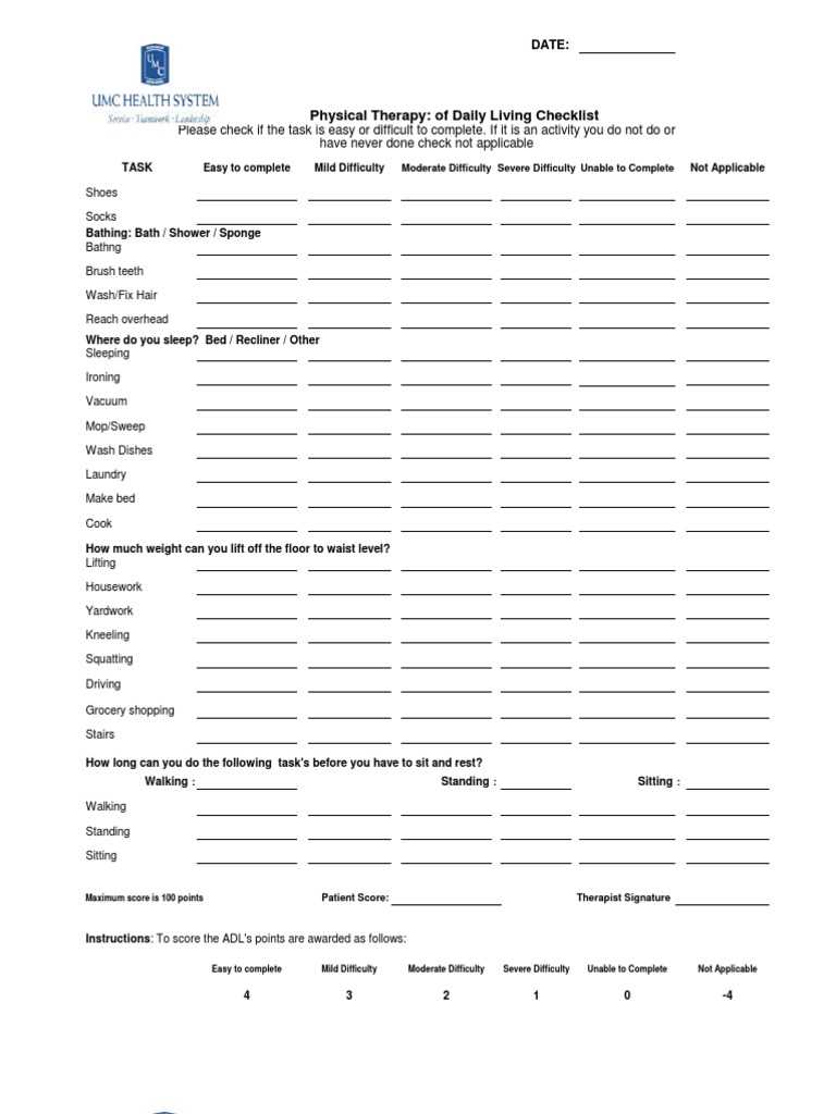 printable activities of daily living checklist printable activities of daily living checklist