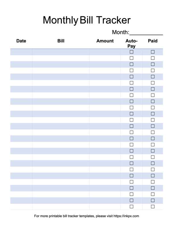 printable bill tracker