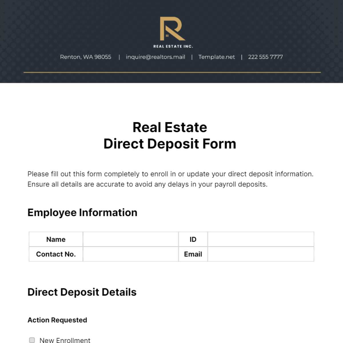 printable direct deposit form for employees printable direct deposit form for employees