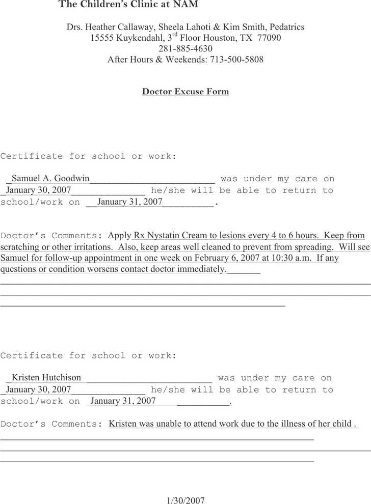 printable dr excuse for work printable dr excuse for work