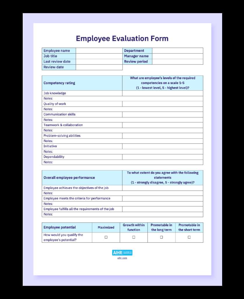 printable employee performance evaluation form free download