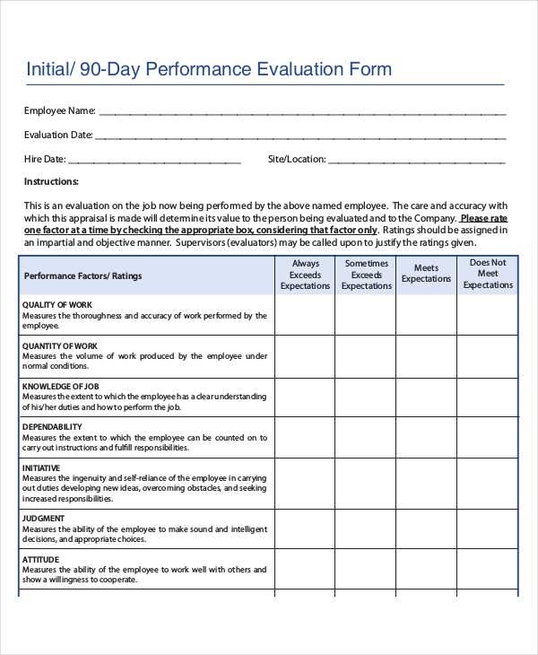 printable employee performance evaluation form free download