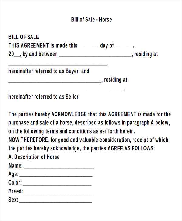 printable equine bill of sale printable equine bill of sale