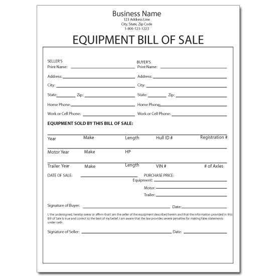 printable equipment bill of sale printable equipment bill of sale