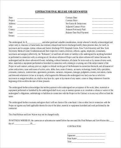 printable lien waiver form printable lien waiver form
