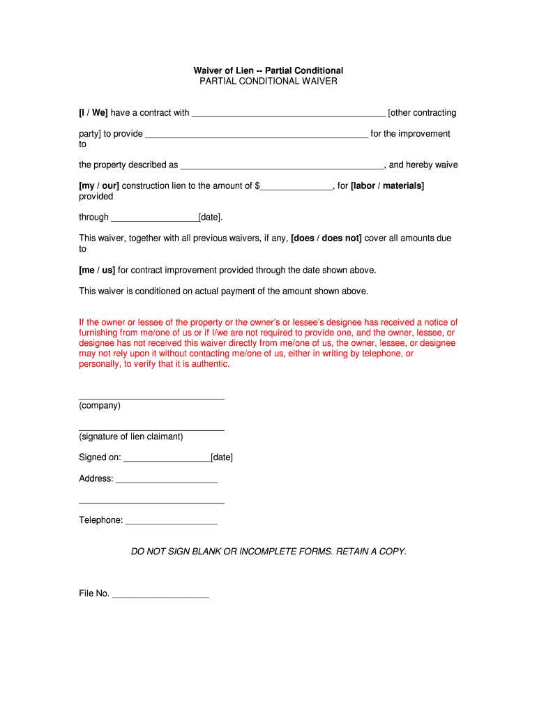 printable lien waiver form printable lien waiver form