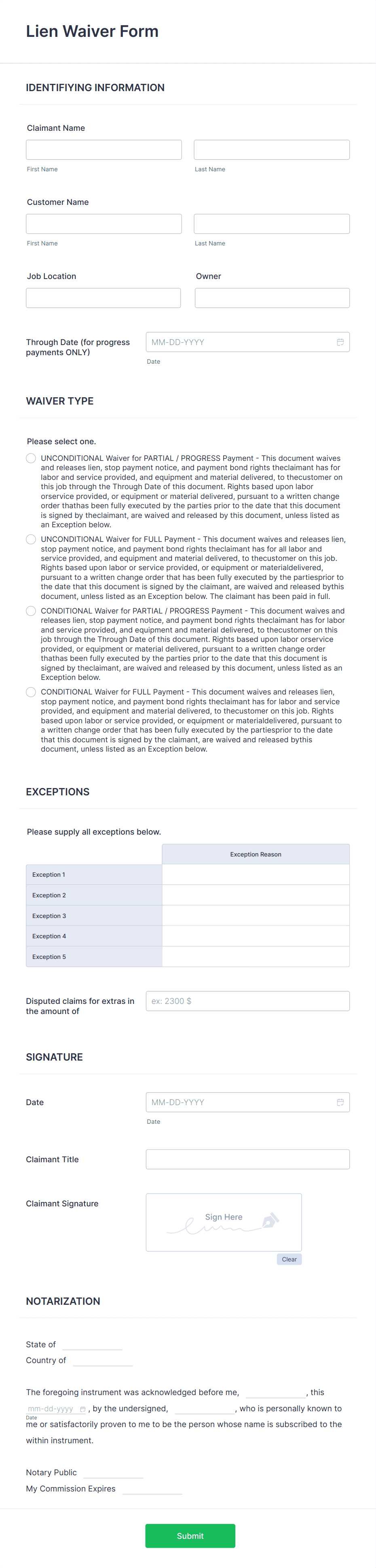 printable lien waiver form printable lien waiver form