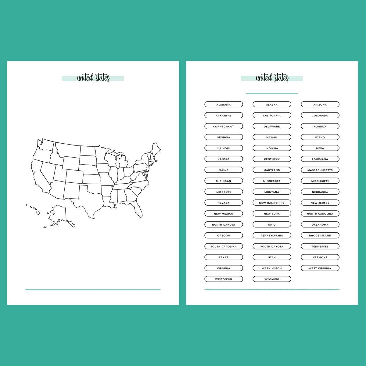 printable list of 50 states printable list of 50 states