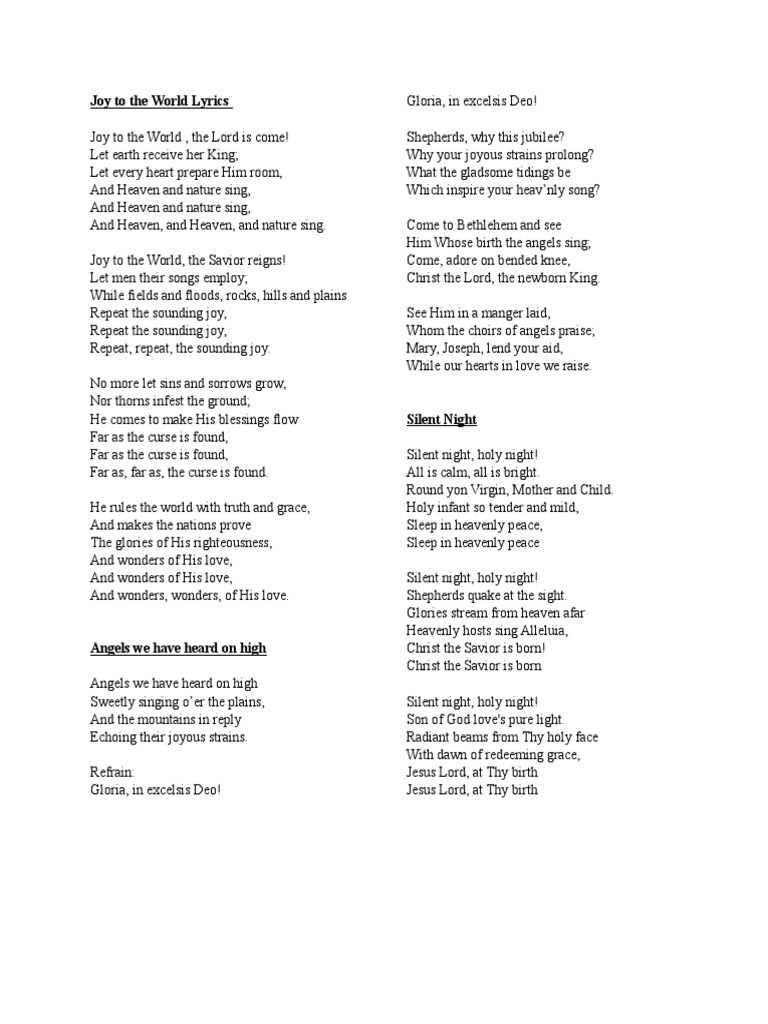 printable lyrics joy to the world