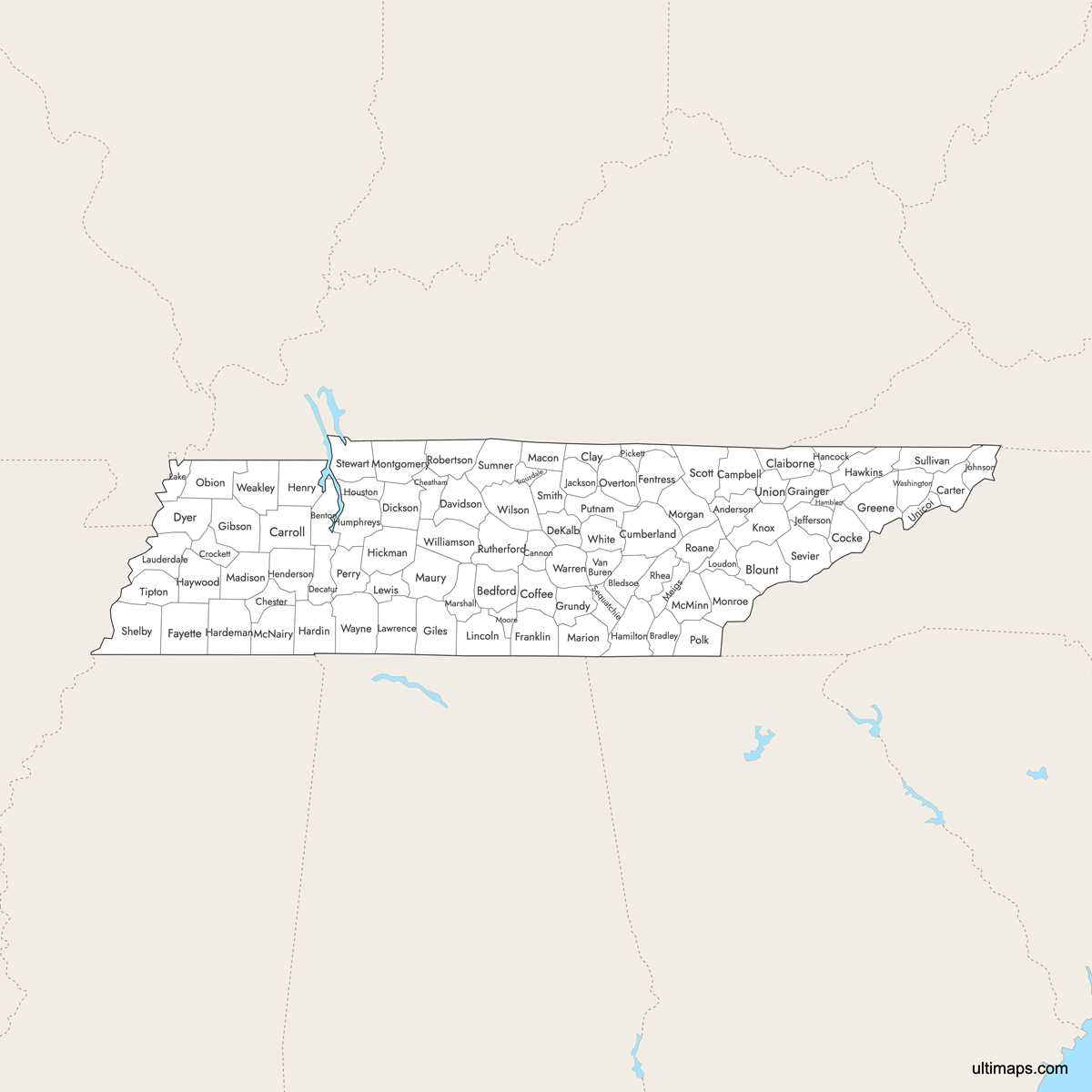 printable map of tennessee