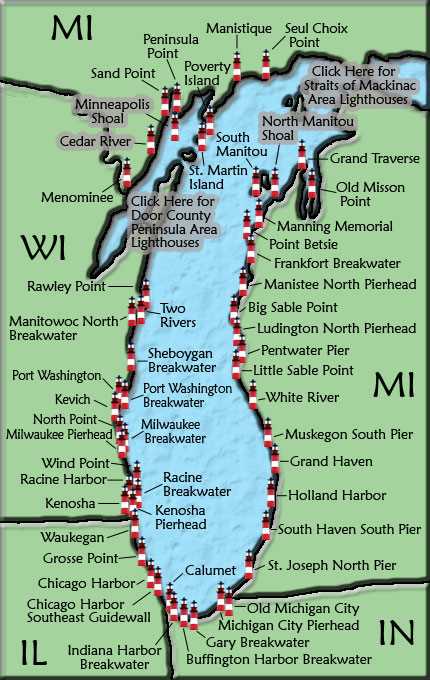 printable michigan lighthouse map printable michigan lighthouse map