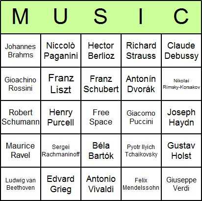 printable music bingo