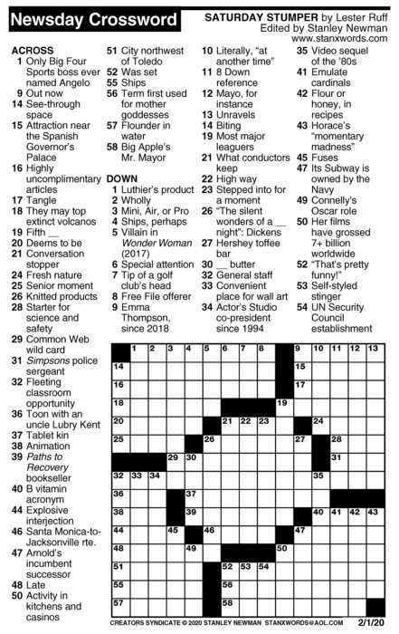 printable newsday crossword