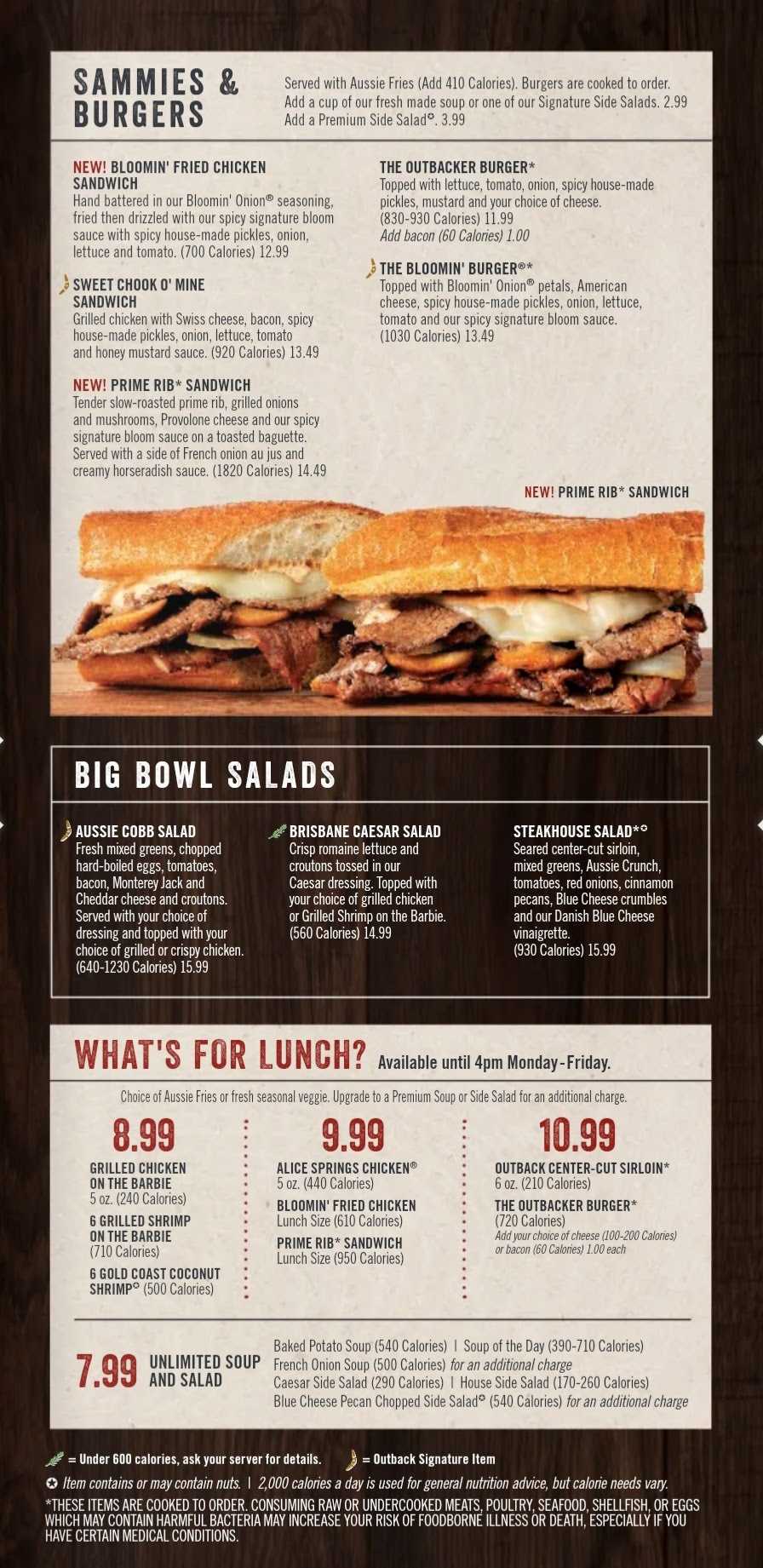 printable outback menu printable outback menu