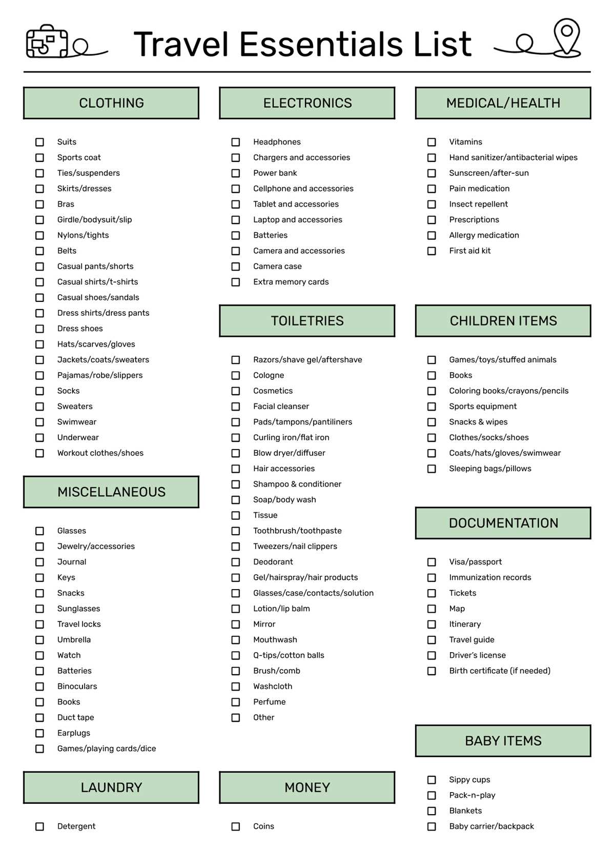 printable packing list printable packing list