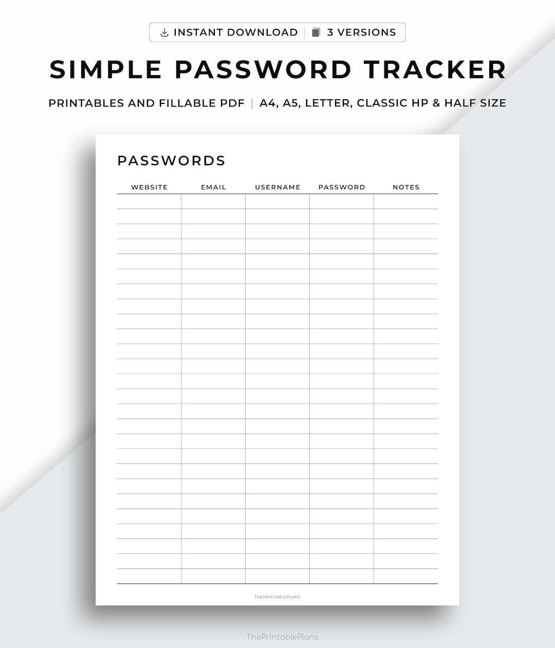 printable password sheet