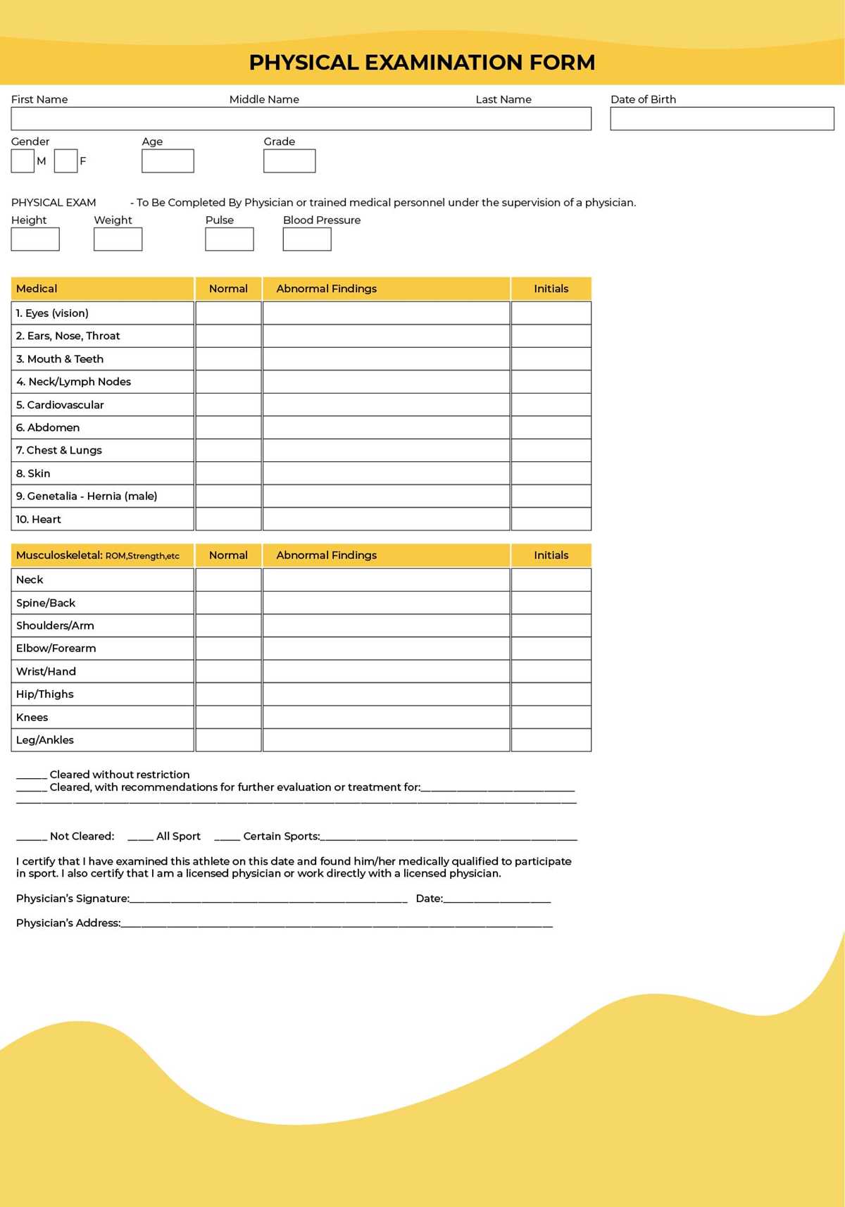 printable physical form for work printable physical form for work